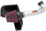 Silver air intake system with red filter for high flow performance kit on Yukon Sierra Tahoe
