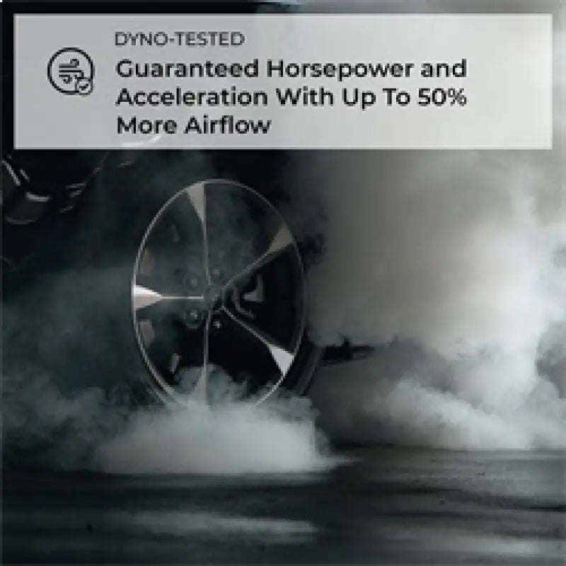 Car wheel with smoke showing high flow performance air intake for Silverado Tahoe Escalade