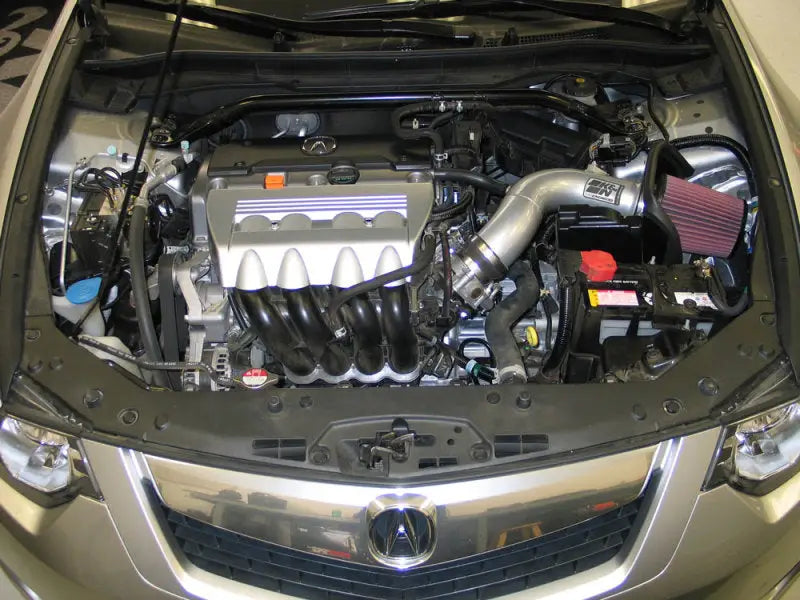 K&N 09 Acura TSX 2.4L Silver Typhoon Intake installed in engine bay, enhancing air flow for increased power and acceleration. Truck & Automotive, Air Intake Systems, zero dollar items