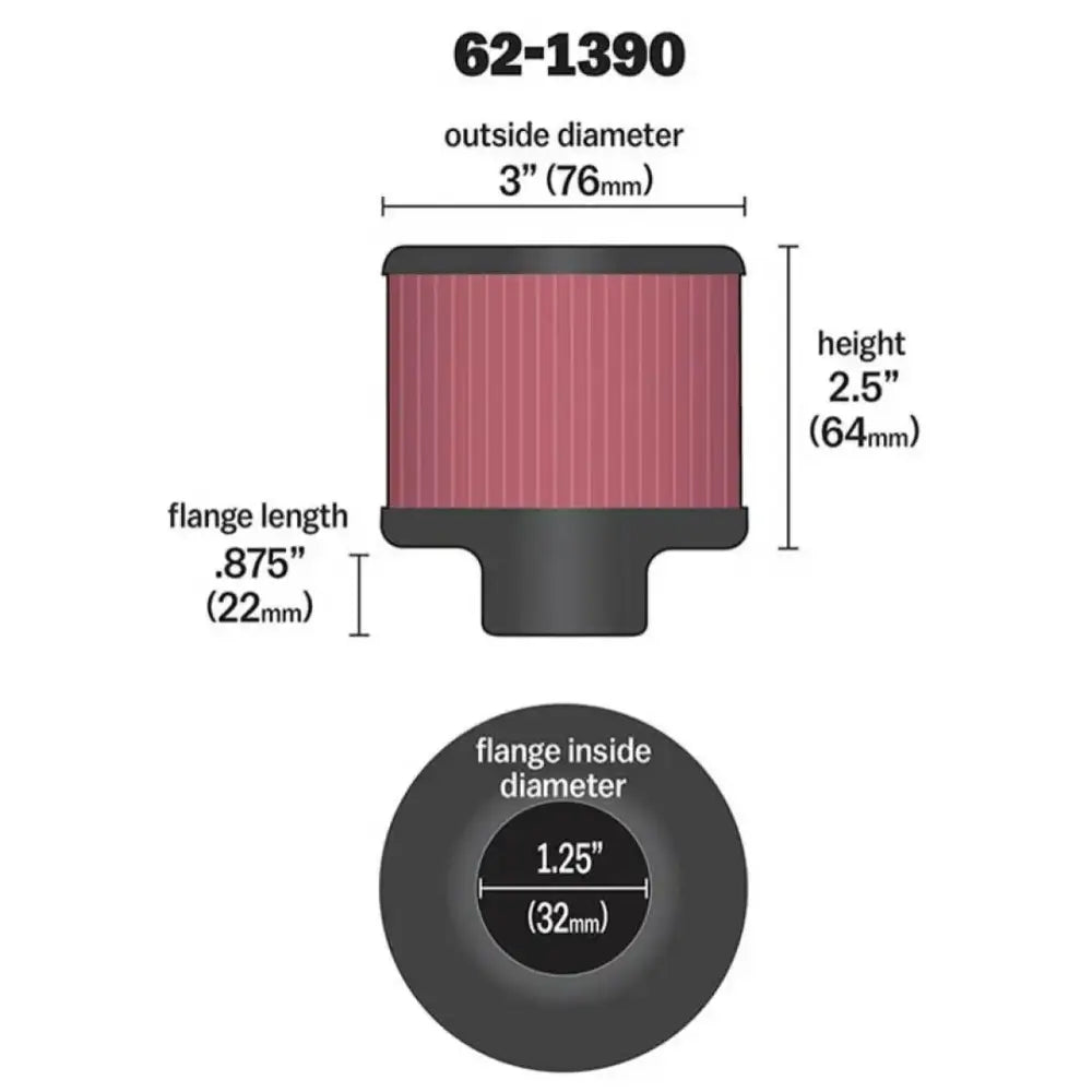 K&N 1.25in Flange ID x 3in OD 2.5in H Rubber Base Crankcase Vent Filter - Truck & Automotive