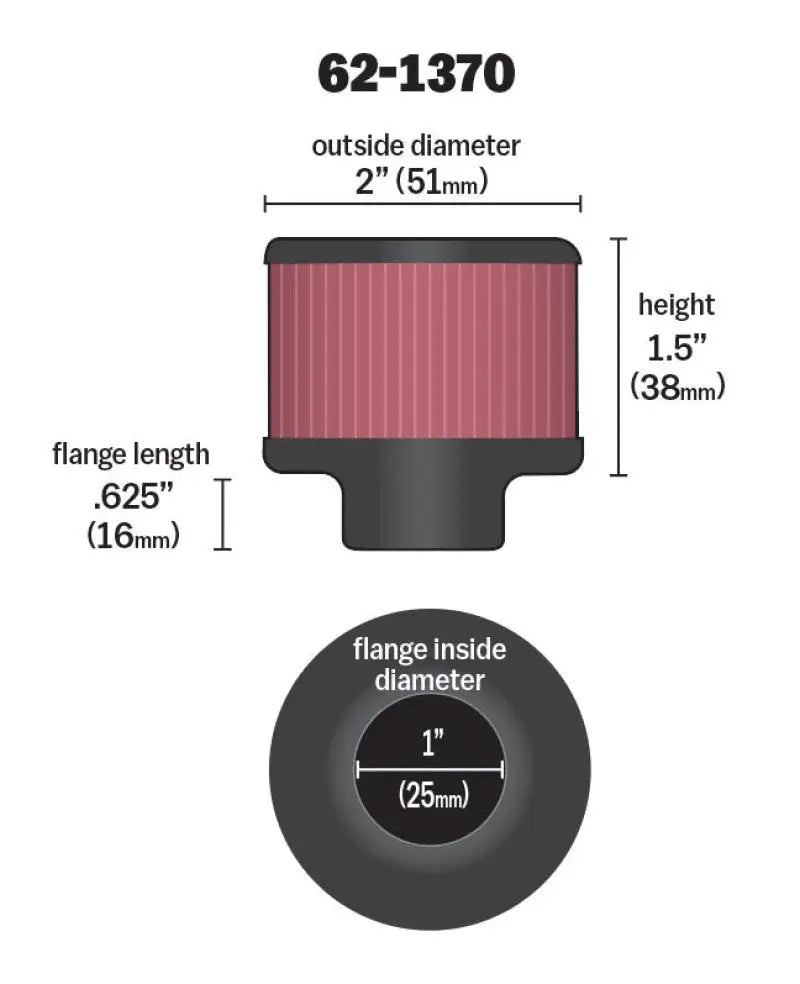 K&N 1in Flange ID x 2in OD 1.5 inch H Rubber Base Crankcase Vent Filter - Truck & Automotive