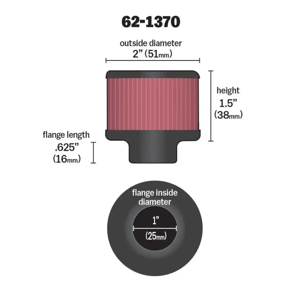 K&N 1in Flange ID x 2in OD 1.5 inch H Rubber Base Crankcase Vent Filter - Truck & Automotive