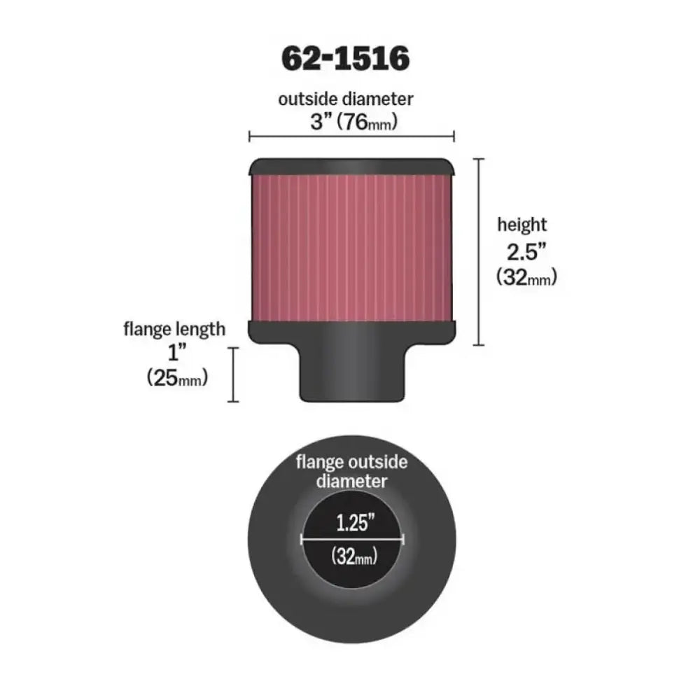 K&N 1in Flange L x 3in OD 2.5in Height Clamp On Crankcase Vent Filter