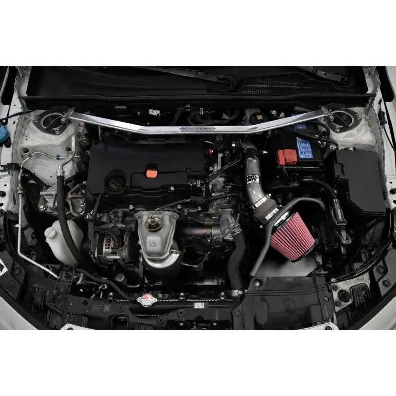 K&N 2022 Honda Civic 2.0L L4 Silver Typhoon Intake installed in engine bay, showcasing a mandrel-bent aluminum intake tube and a high-flow air filter, Truck & Automotive, Air Intake Systems, AVADA - Best Sellers