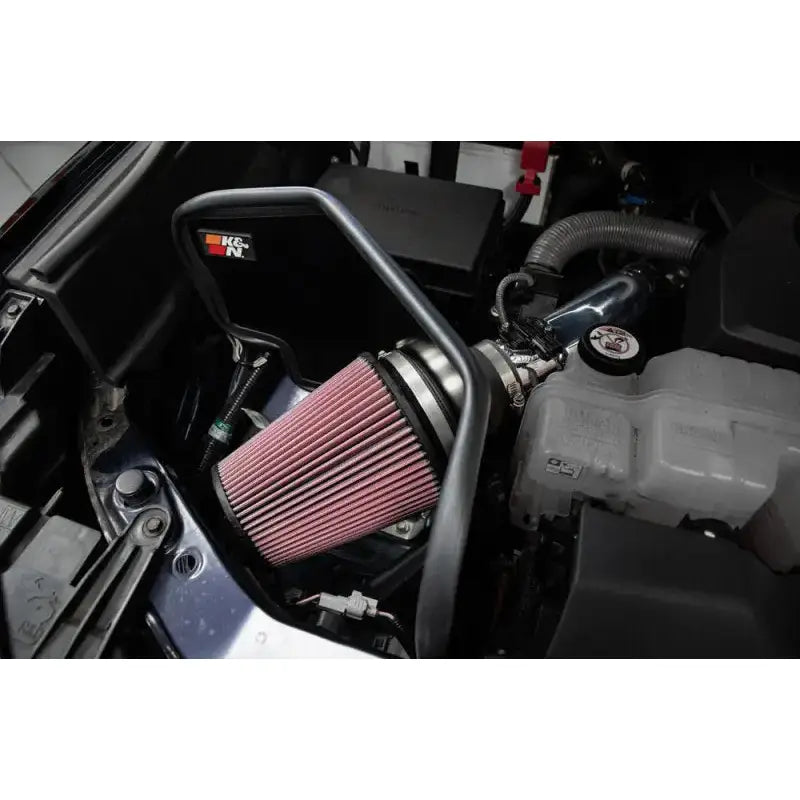 K&N 2022 Toyota Tundra V6-3.5L F/I Performance Air Intake System with mandrel-bent aluminum tube and high-flow air filter installed under the hood.