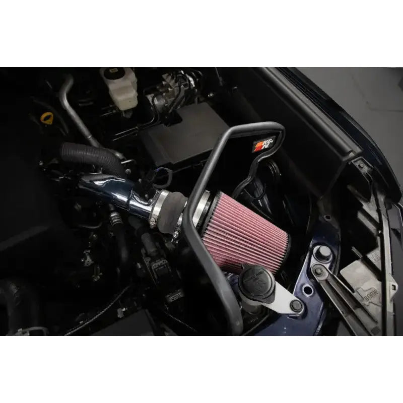K&N 2022 Toyota Tundra V6-3.5L F/I Performance Air Intake System installed in engine bay, featuring mandrel-bent aluminum intake tube and washable, reusable High-Flow Air Filter.