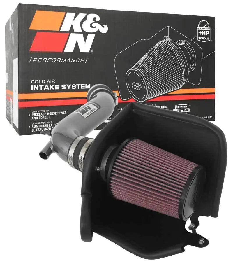 K&N Typhoon Cold Air Intake System for 21-22 Kia K5 L4-1.6L, featuring mandrel-bent aluminum tube and washable, reusable High-Flow Air Filter. Guaranteed horsepower and torque increase. Suitable for automotive, RV, powersports, off-road, and marine applications.