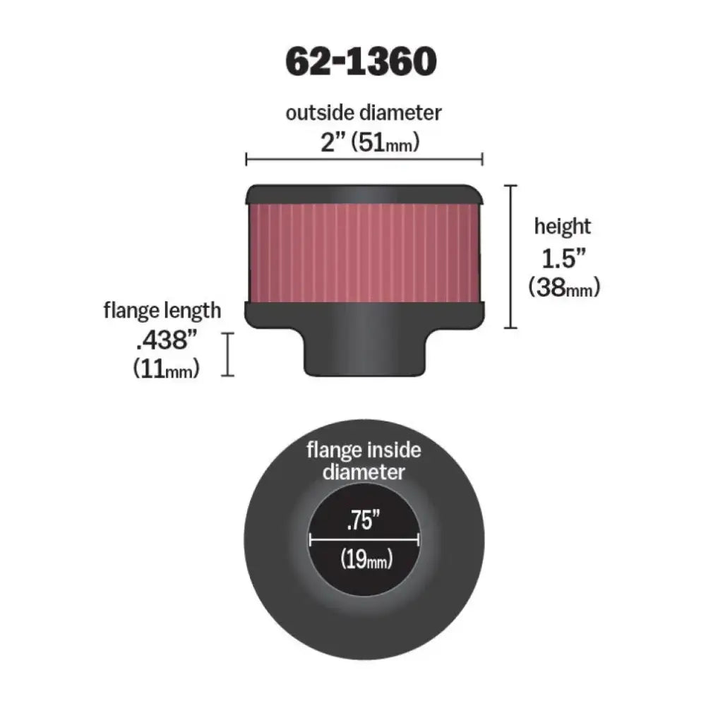 K&N 3/4 inch ID 2 OD 1.5 H Clamp On Crankcase Vent Filter - Truck & Automotive