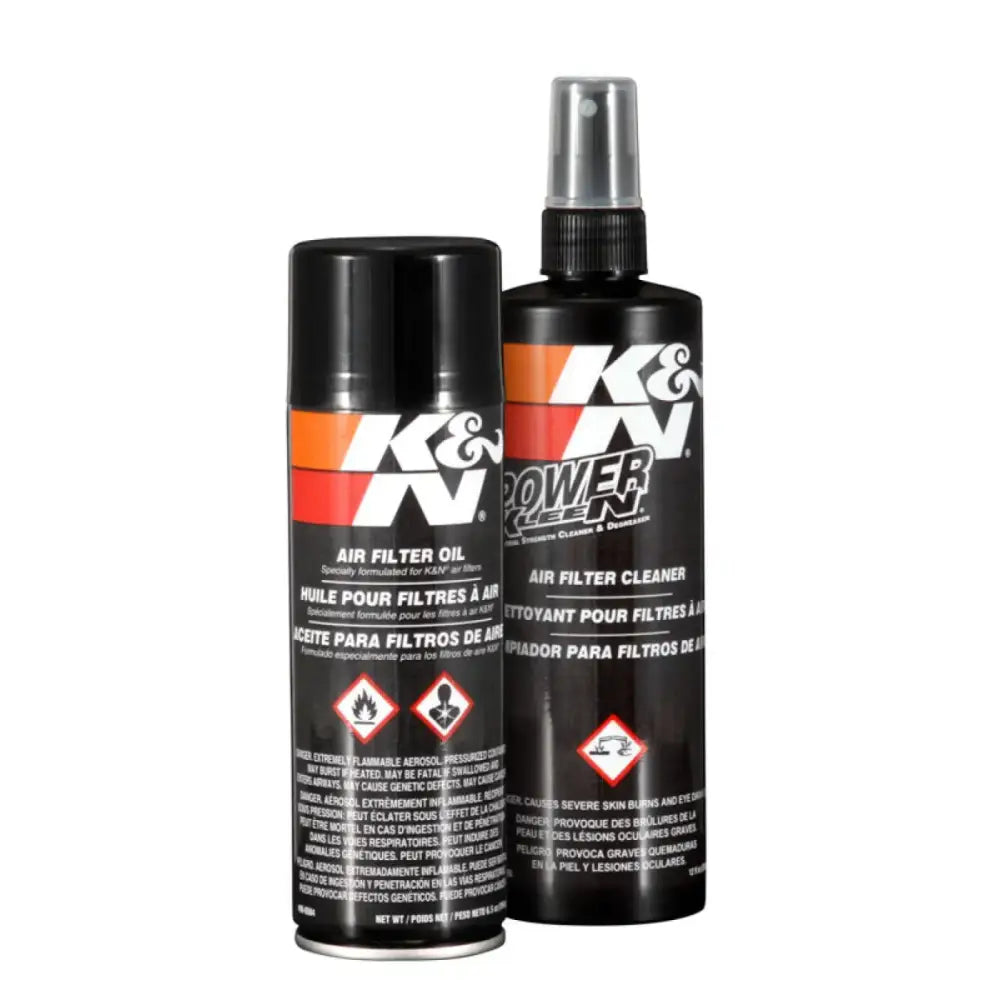 "K&N Aerosol Oil Recharger Service Kit, featuring K&N Power Kleen air filter cleaner and air filter oil for restoring efficiency to K&N oiled cotton air filters."