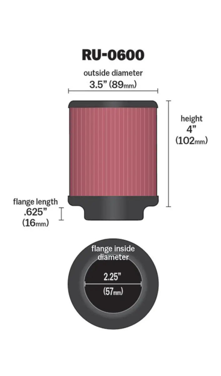 K&N Filter Universal Rubber 2 1/4 inch Flange 3 1/2 OD 4 Height - Truck & Automotive