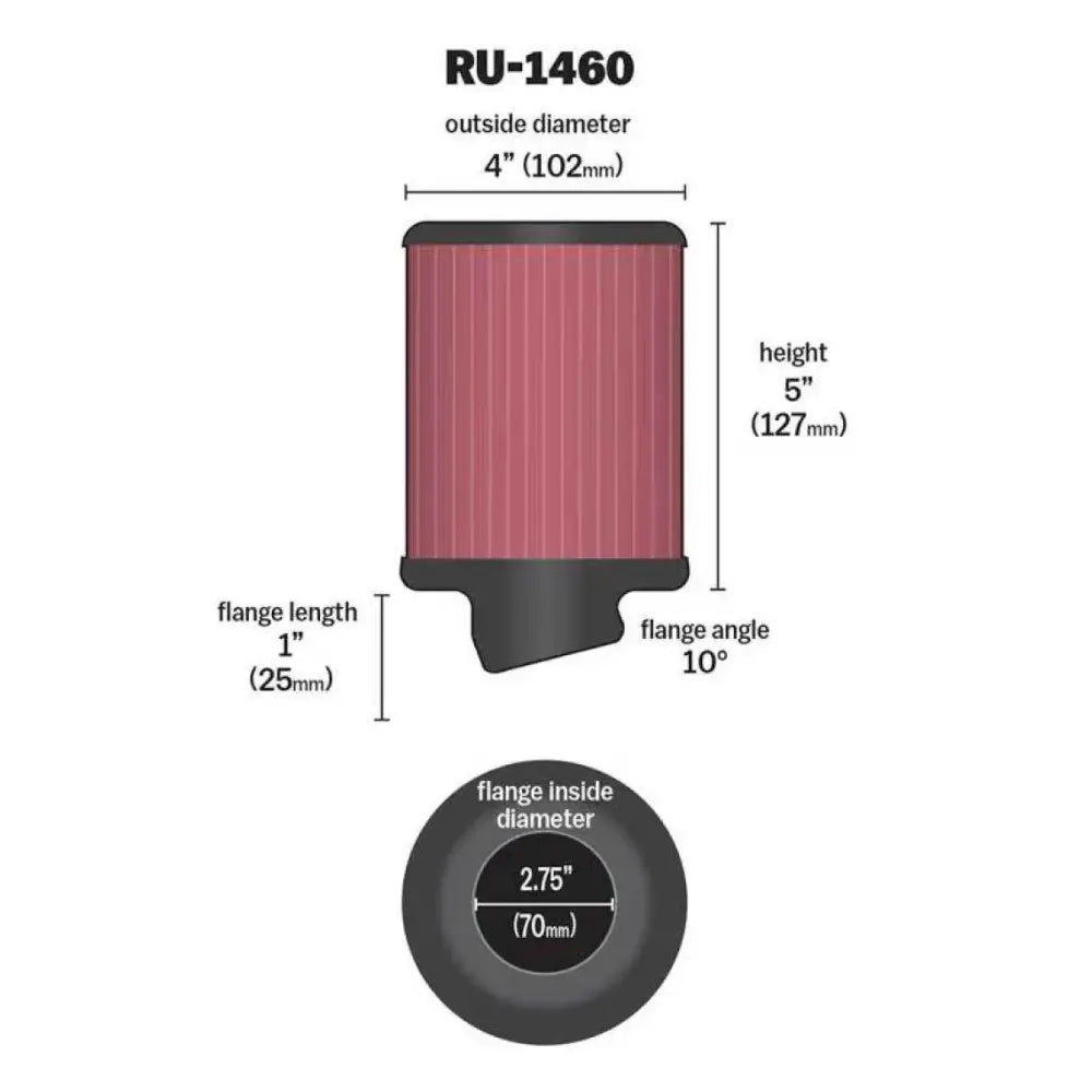 K&N Filter Universal Rubber Filter 2 3/4 inch 10 Degree Flange 4 inch OD 5 inch Height 