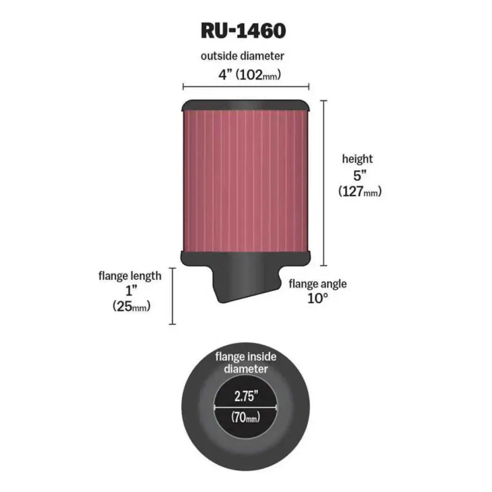 K&N Filter Universal Rubber Filter 2 3/4 inch 10 Degree Flange 4 inch OD 5 inch Height 