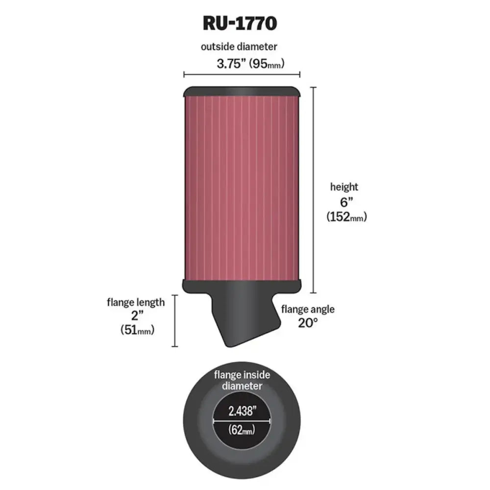K&N Filter Universal Rubber 2 7/16 inch 20 Degree Flange 3 3/4 OD 6 Height - Truck & Automotive