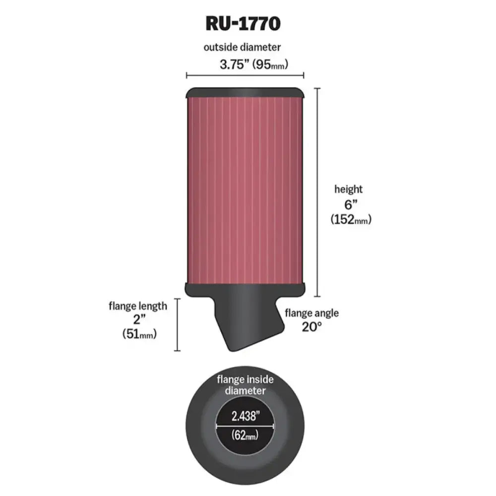 K&N Filter Universal Rubber 2 7/16 inch 20 Degree Flange 3 3/4 OD 6 Height - Truck & Automotive