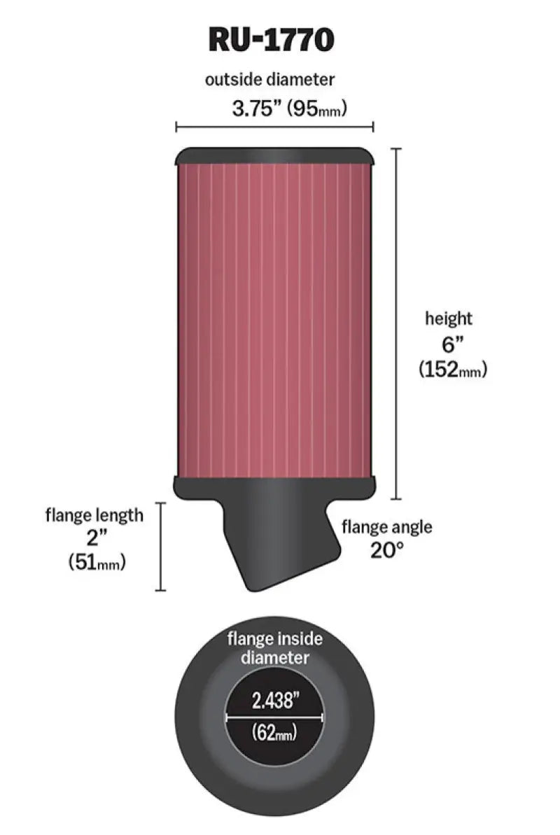 K&N Filter Universal Rubber 2 7/16 inch 20 Degree Flange 3 3/4 OD 6 Height - Truck & Automotive