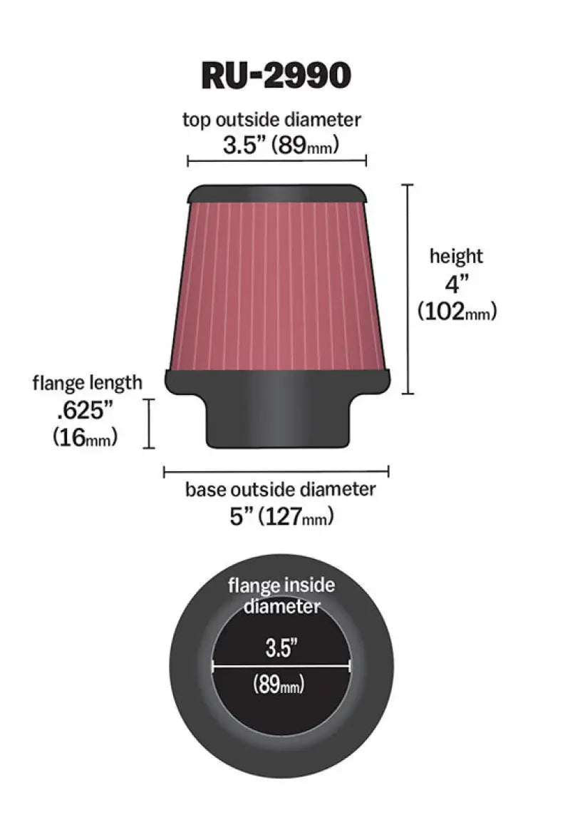K&N Filter Universal Rubber 3 1/2 inch Flange 5 Base Top 4 Height - Truck & Automotive