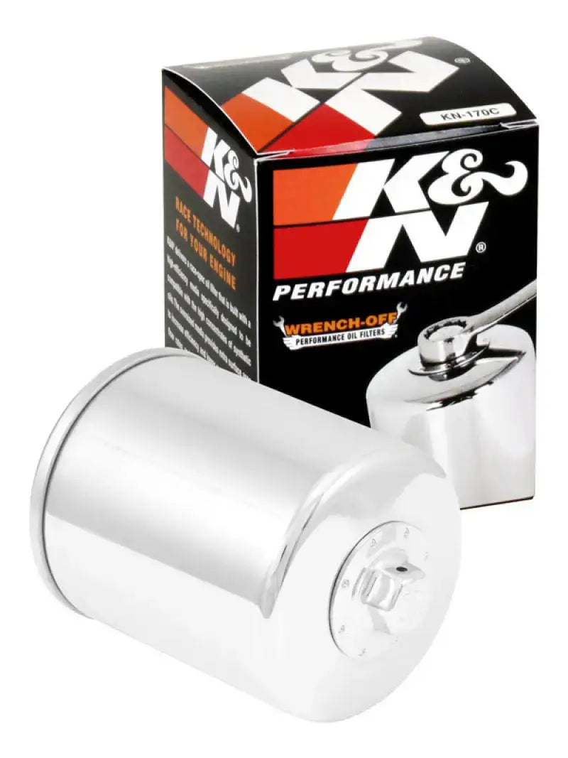 K&N Harley Davidson 3in OD x 4.063in H Chrome Oil Filter - Truck & Automotive
