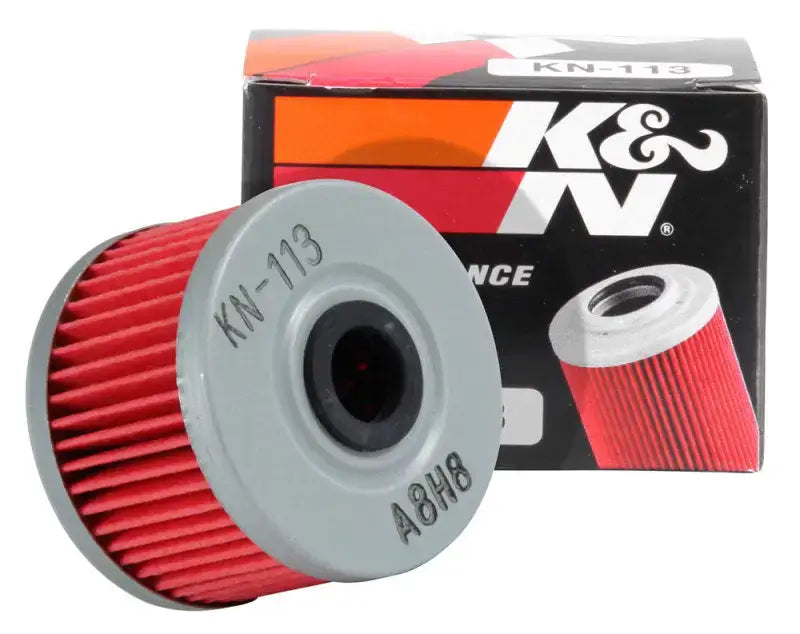 K&N oil filter for Honda with red and gray design, K&N Honda oil filter