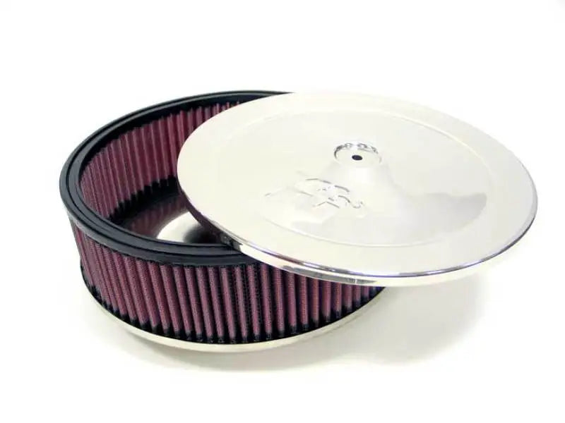 K&N flame arrestor with round air filter and chrome lid for marine use