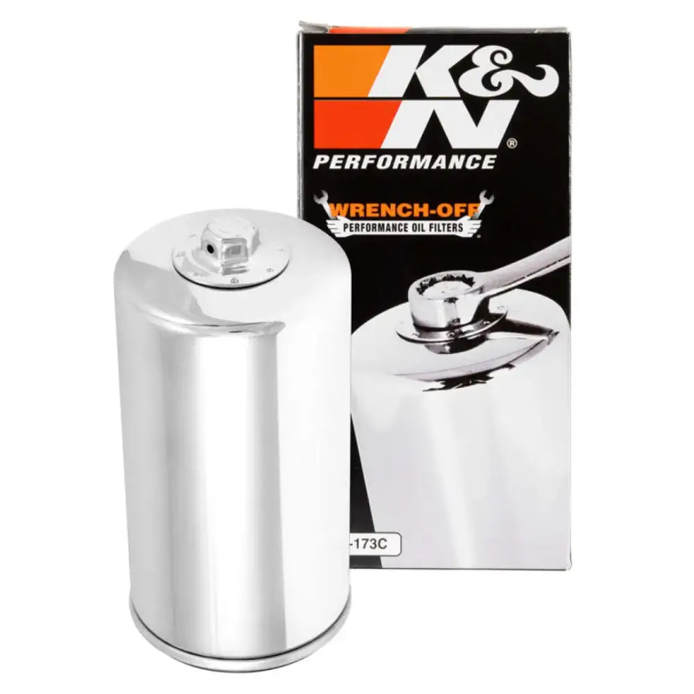 Chrome oil filter with wrench-off design for K&N oil filter on Harley Davidson bikes