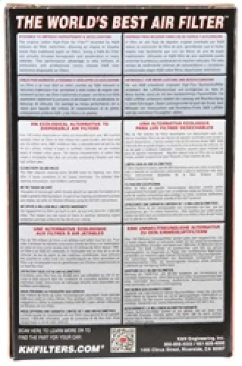 Air filter packaging for K&N replacement air filter for Honda TRX300EX quad bike