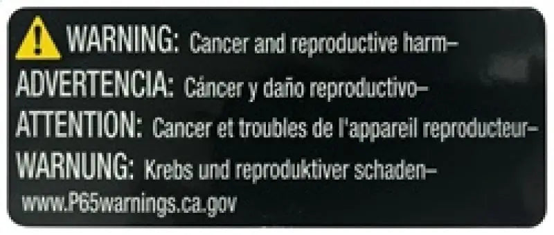 Warning label about cancer and reproductive harm on K&N Steel Base Chrome Vent Filter