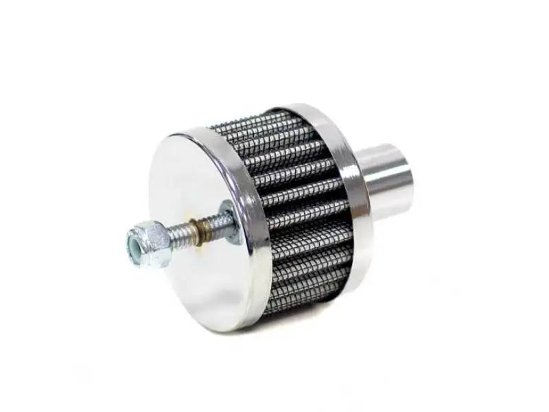 Chrome-plated breather filter with bolt on K&N steel base chrome crankcase vent filter