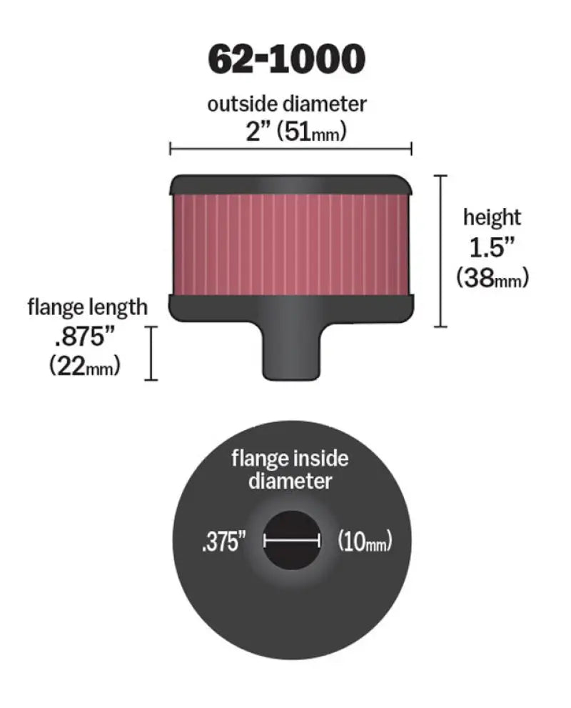K&N Steel Base Crankcase Vent Filter 0.375in OD x 2in 1.5in Height - Truck & Automotive