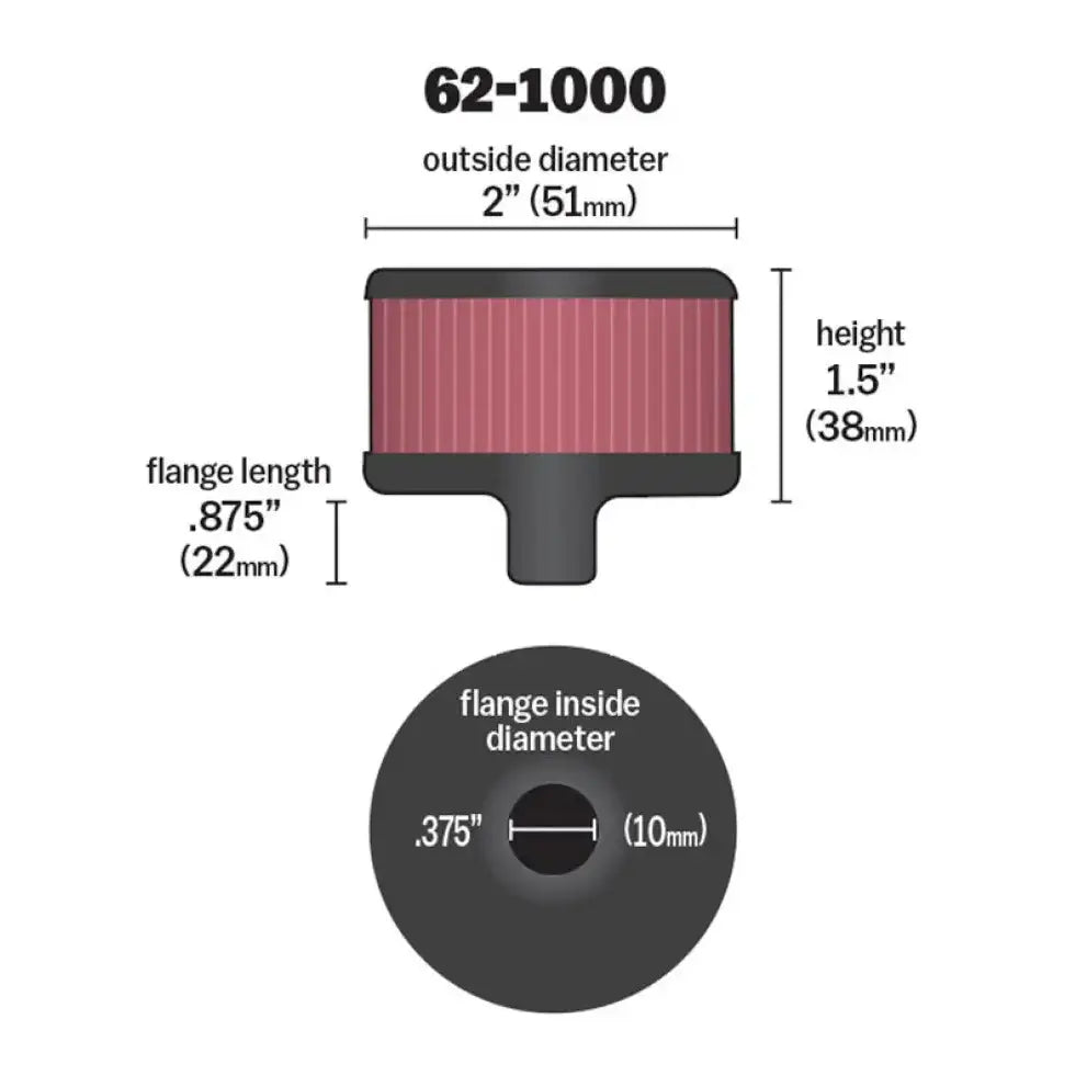 K&N Steel Base Crankcase Vent Filter 0.375in OD x 2in 1.5in Height - Truck & Automotive