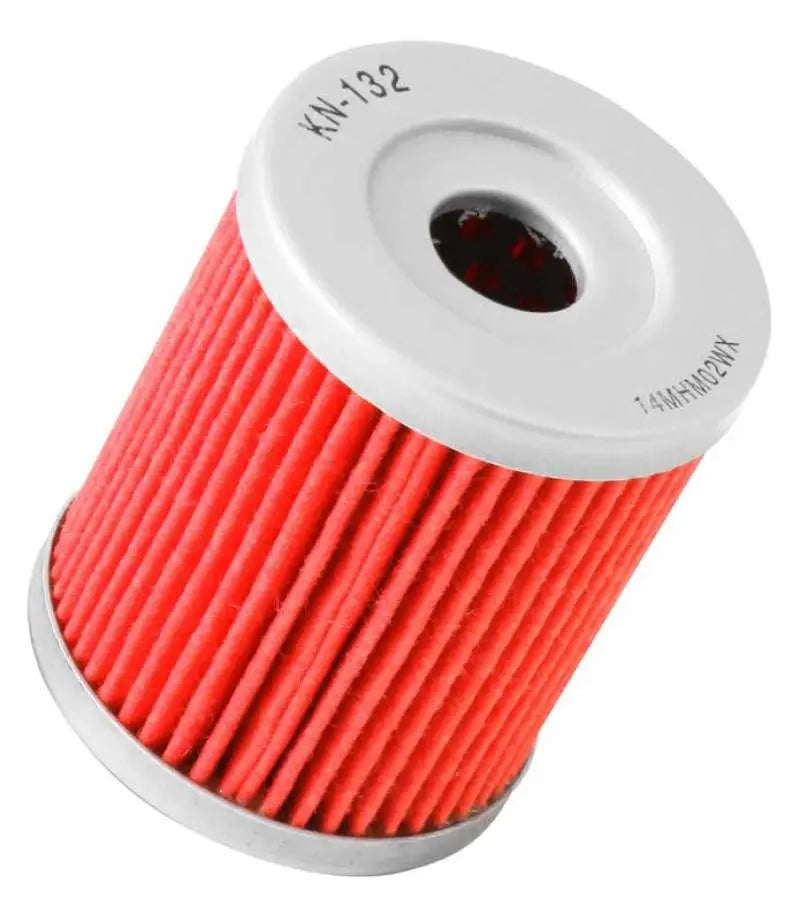 Red and white K&N oil filter for Arctic Cat Kawasaki Yamaha 1.75in OD x 2.125in H