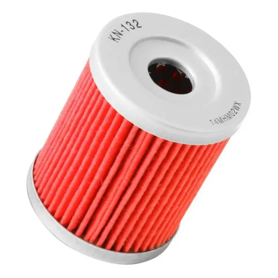Red and white K&N oil filter for Arctic Cat Kawasaki Yamaha 1.75in OD x 2.125in H