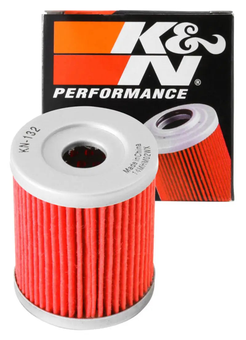 Red and silver K&N oil filter for Arctic Cat Kawasaki Yamaha 1.75in OD x 2.125in H