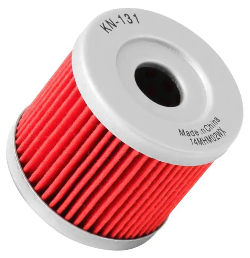 Red and white K&N oil filter for Suzuki and Hyosung bikes, high quality upgrade