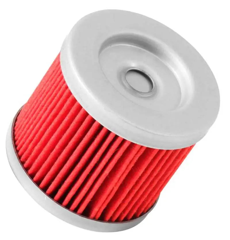 Red and silver K&N oil filter for Suzuki Hyosung bikes, 1.75in OD x .5in ID