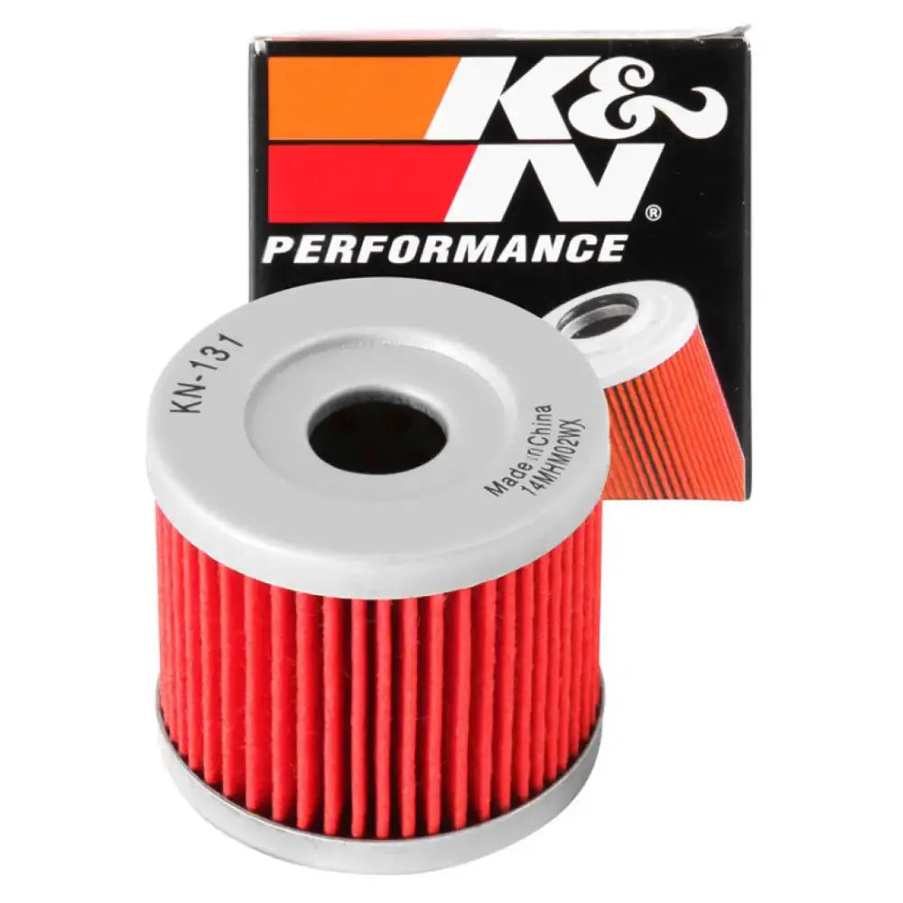 Red and silver K&N oil filter for Suzuki and Hyosung motorcycles