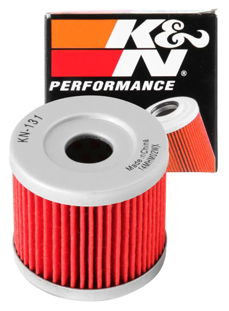 Red and silver K&N oil filter for Suzuki and Hyosung motorcycles