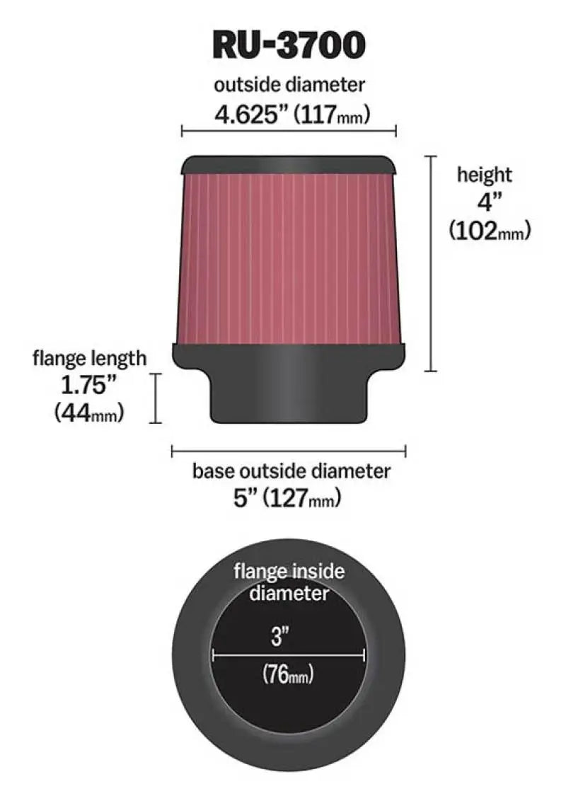 K&N Univeral Rubber Filter Round Tapered 4.625in Top OD x 5in Base 4in H - Truck & Automotive