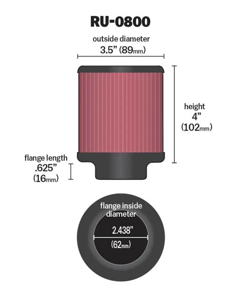 K&N Universal Air Filter - 2-7/16in Flange x 3-1/2in OD 4in Height - Truck & Automotive