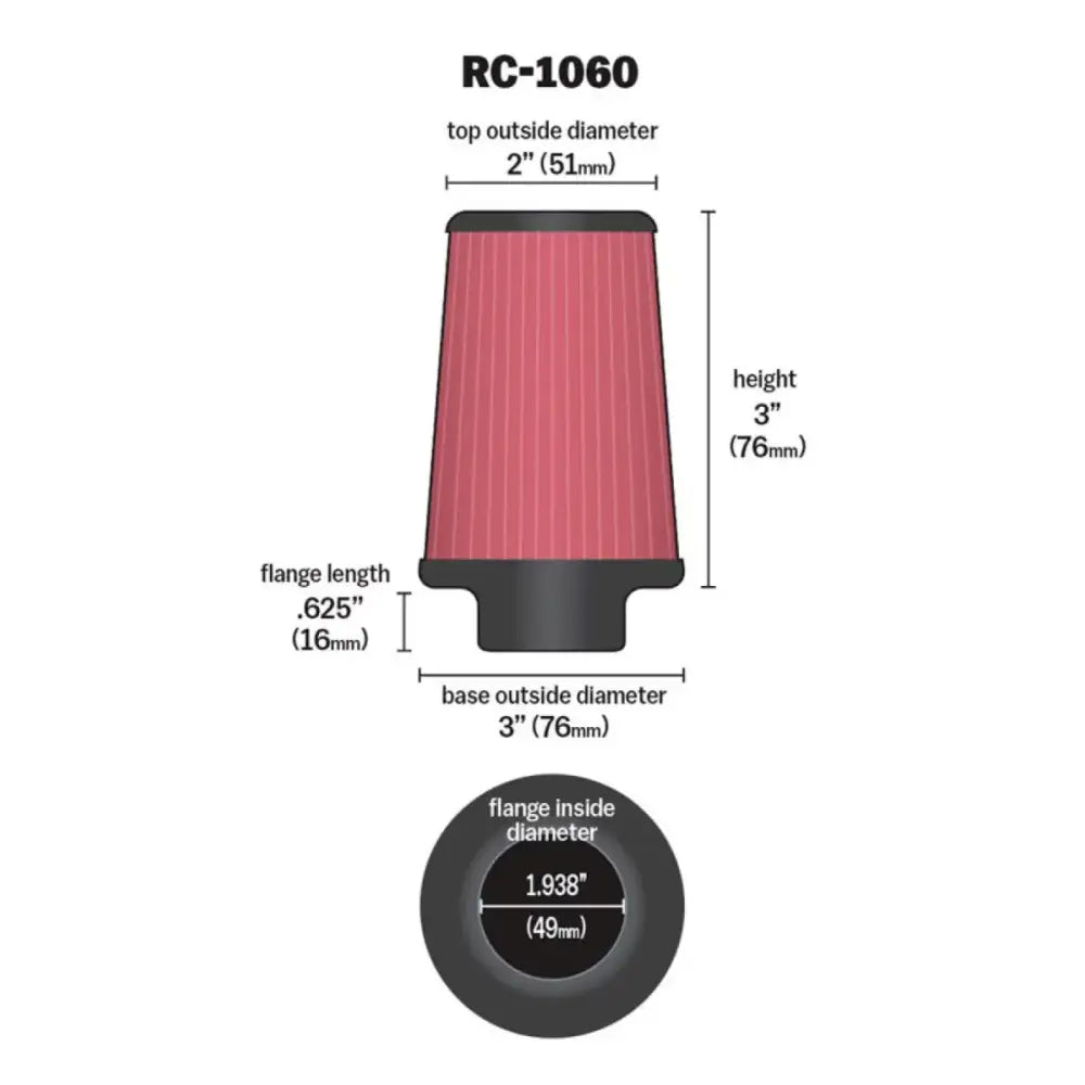 K&N Universal Chrome Filter 1 15/16 inch FLG / 3 Base / 2 Top / Height - Truck & Automotive