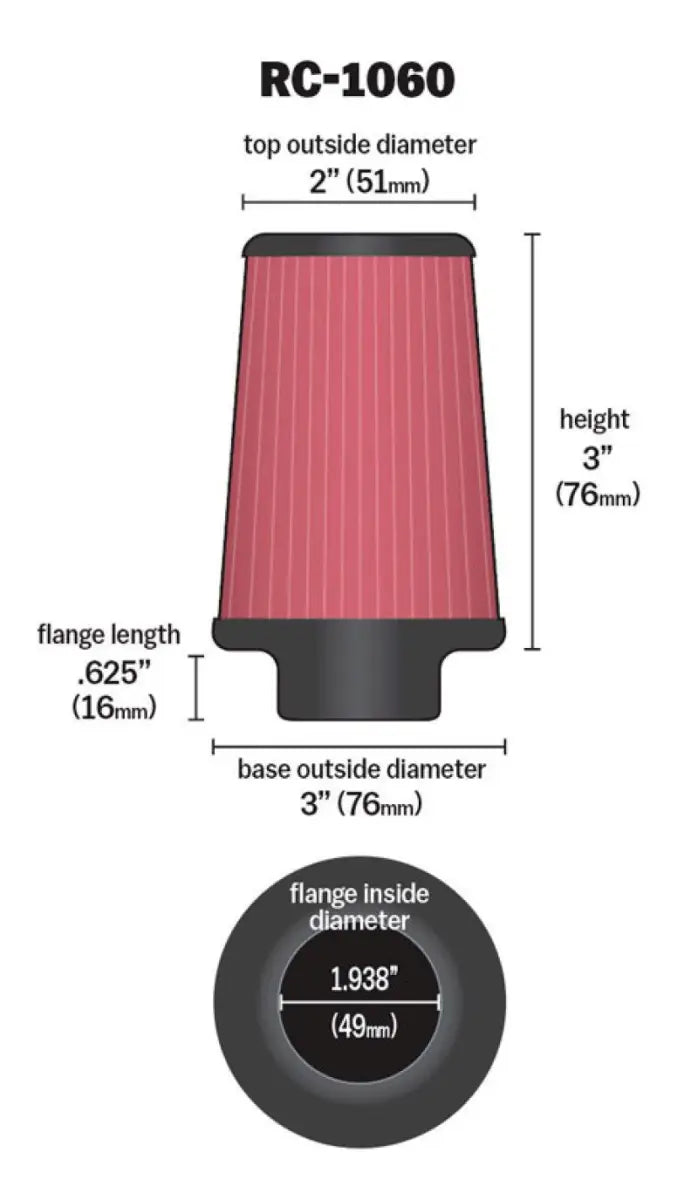 K&N Universal Chrome Filter 1 15/16 inch FLG / 3 Base / 2 Top / Height - Truck & Automotive
