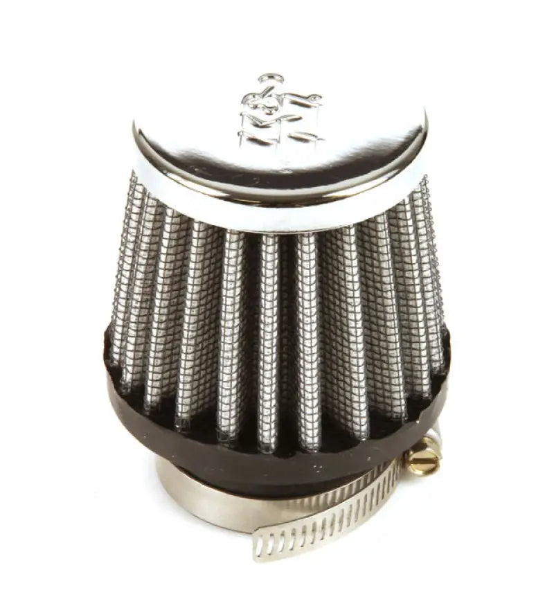 Chrome-topped cylindrical air filter with metal mesh, perfect as a universal chrome filter