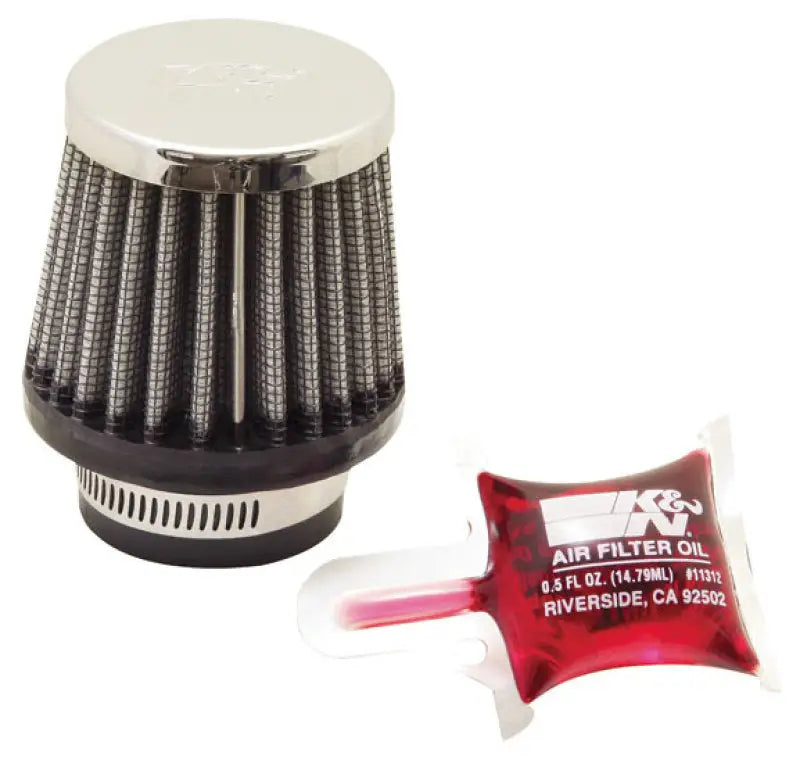 Chrome-topped air filter with oil packet for universal chrome filter performance