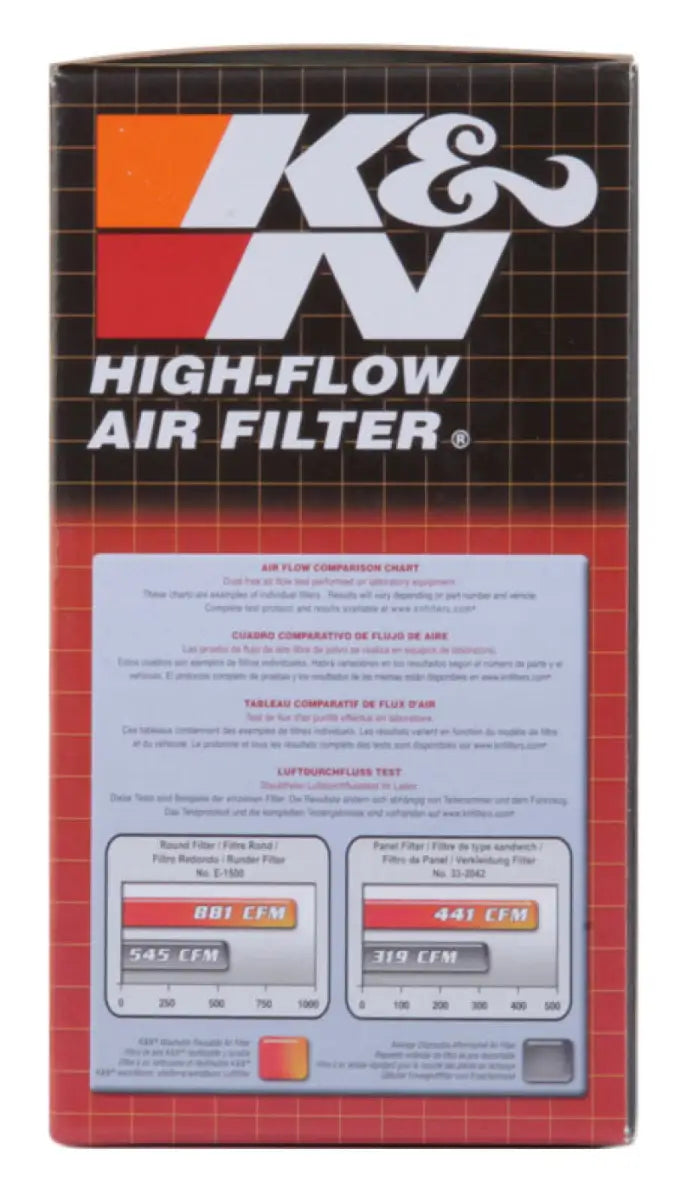 K&N universal oval chrome high-flow air filter packaging for easy installation