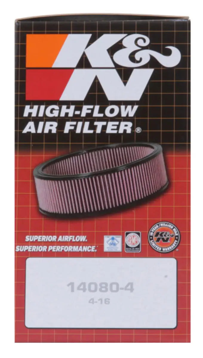 K&N universal oval chrome high-flow air filter in packaging for easy install
