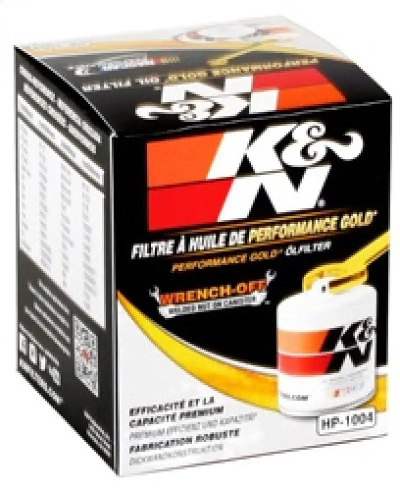 K&N Universal Performance Gold Oil Filter box for high-quality oil filter replacement