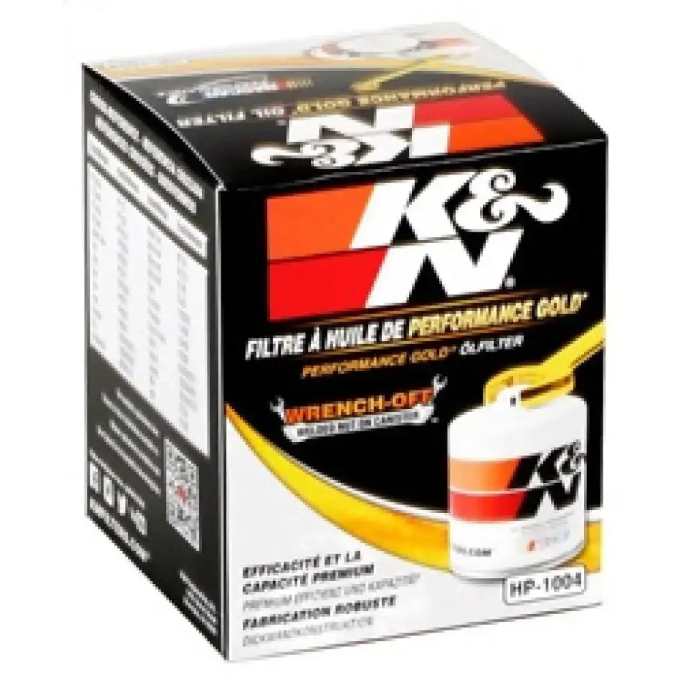 K&N Universal Performance Gold Oil Filter box for high-quality oil filter replacement