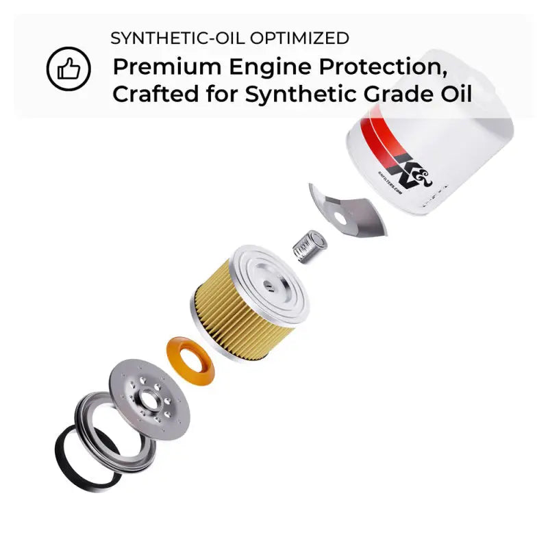 Exploded view of K&N Universal Performance Gold Oil Filter showing internal parts