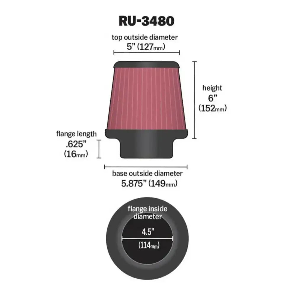 K&N Universal Rubber Filter 4 1/2 inch FLG / 5 7/8 Base / Top / 6 Height - Truck & Automotive