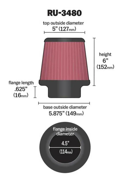 K&N Universal Rubber Filter 4 1/2 inch FLG / 5 7/8 Base / Top / 6 Height - Truck & Automotive