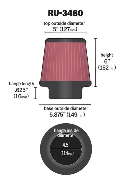 K&N Universal Rubber Filter 4 1/2 inch FLG / 5 7/8 Base / Top / 6 Height - Truck & Automotive